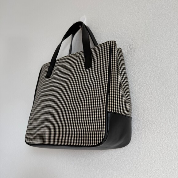 Vintage Ann Taylor Gingham Black Cream Top Handle Small Tote Bag 90s Structured